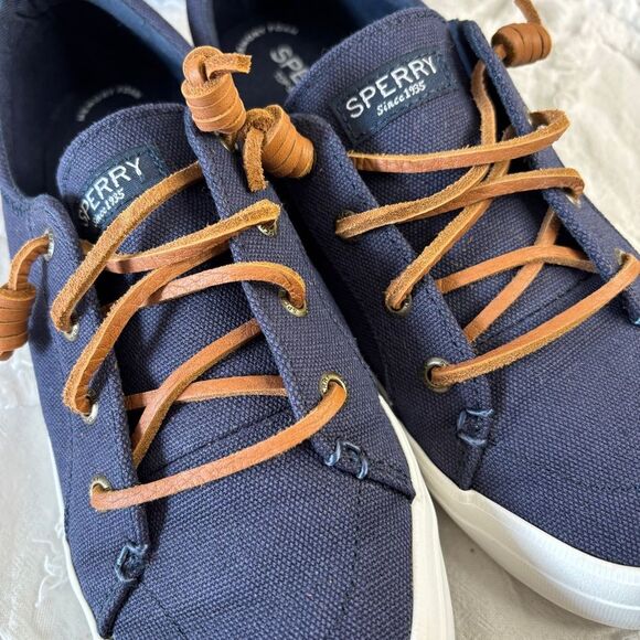 Sperry Navy Canvas Lace-Up Sneakers | Memory Foam | Women’s 7.5 - Picture 10 of 12